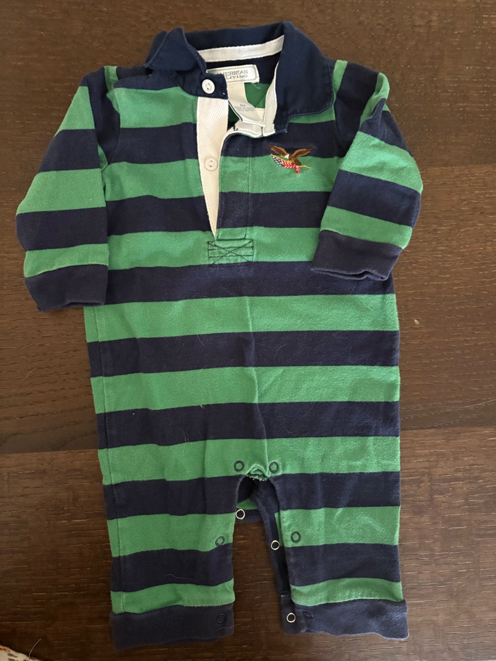 American Living Navy and Green Striped Baby One-Piece